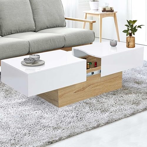 IDMarket - Table Basse coulissante rectangulaire Marta Bois Imitation hêtre et Blanc - Nail Gallerys
