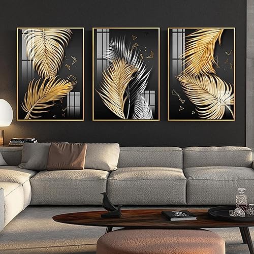 Noir Feuille d'or Or Plume Affiche Minimaliste Toile Tableau Art Peintures Decoration Murale pour Salon Chambre Tableau Decoration, sans Cadre (3X50X70CM) - Nail Gallerys
