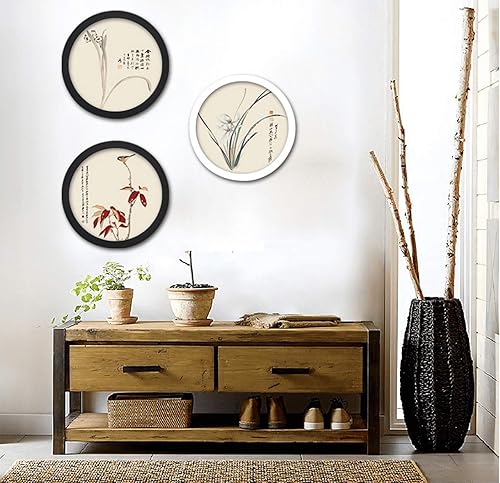 SWECOMZE Cadre photo mural rond en bois à suspendre - Pour chambre à coucher et salon - Noir - 20,3 cm - Nail Gallerys