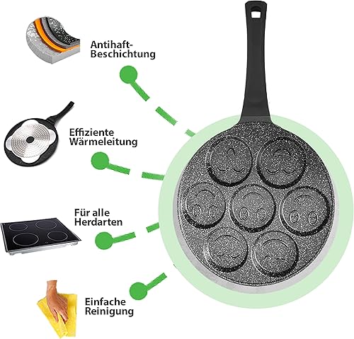 Amalindo Poêle à Pancake et Crêpes - Diamètre 26 cm - 7 Trous - Revêtement Antiadhésif - Compatible Induction - Pour Œufs au Plat - Nail Gallerys