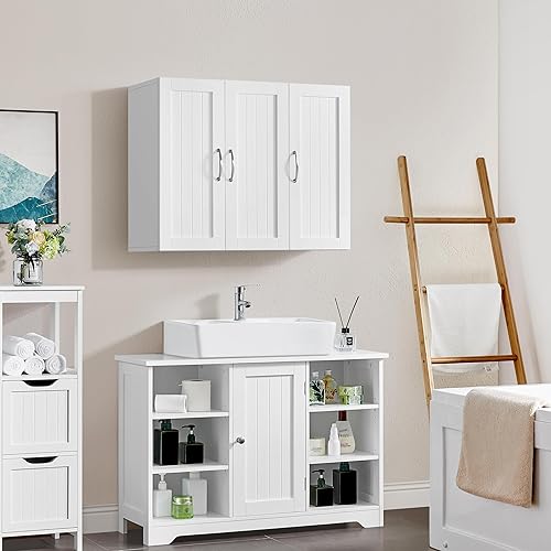 Yaheetech Lot de 2 Armoire Murale Salle de Bains Toilette Placard Commode Suspendu pour Cuisine Salon Stockage Blanc - Nail Gallerys