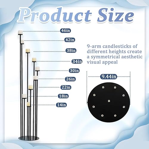 Fullvaseer Chandelier doré à 9 branches, à poser au sol, en métal pour bougies piliers, Noël, mariage, maison, Halloween, décoration de fête (117,6 cm) - Nail Gallerys