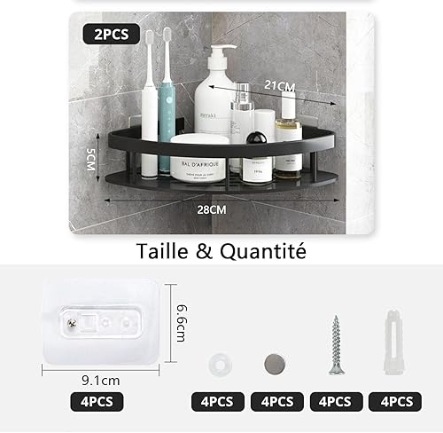 Cheerhom 2 Etagere Angle Douche Noirs, Etagere Douche Sans Percage, Support Gel Douche Salle de Bain en Aluminium épaissi, support de salle de bain antirouille avec adhésif puissant - Nail Gallerys