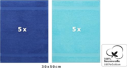 Betz Lot de 10 Serviettes d'invité Taille 30x50 cm 100% Coton Premium Couleur Bleu Royal et Turquoise - Nail Gallerys