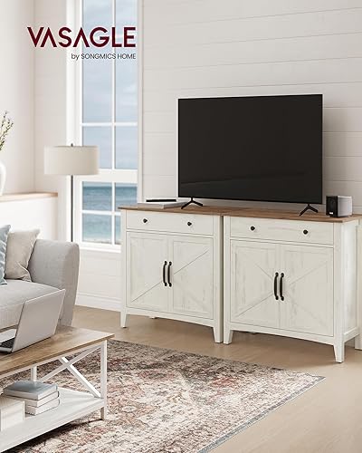 VASAGLE Buffet, Meuble de Rangement avec Tiroir, Meuble de Cuisine, avec Portes, Étagère Réglable, Style Campagne, pour Salon, 40 x 80 x 80 cm, Blanc Rustique et Marron Miel BBK341W01 - Nail Gallerys