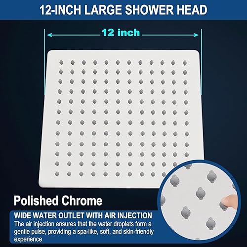 Tete de Douche Inox Carré 30CM, Pommeau de Douche Pluie Economiseur d'Eau, Universelle Filetage 1/2 Pouce, Acier Inoxydable 304 Rotatif 360°, Inclinable 30°, Facile à Installer et à Nettoyer - Nail Gallerys