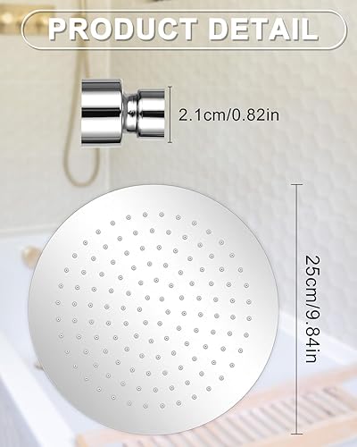 Toaren 25CM Tete de Douche Inox Pommeau de Douche Ronde Tete de Douche en Acier Inoxydable 304 avec Jets en Silicone Anti-calcaire, Rotatif 360°, Universelle Filetage 1/2 Pouce, Facile à Installer - Nail Gallerys