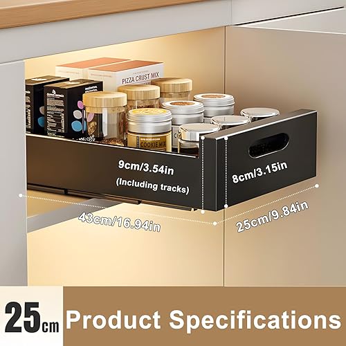 MIKIICOCO Organiseur de placard extractible en acier pour placard de cuisine d'angle avec rails, tiroir de cuisine coulissant, extensible, sans perçage ni clouage, 30 cm de large x 43 cm de profondeur - Nail Gallerys