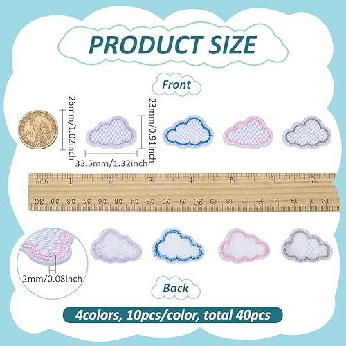 FINGERINSPIRE 40Pcs Mini Patch Thermocollant en Forme de Nuage Avec Bordure de Différentes Couleurs Applique Brodée Forme de Nuage à Repasser ou à Coudre Soi Même Patch pour Vêtements Décor Artisanale - Nail Gallerys