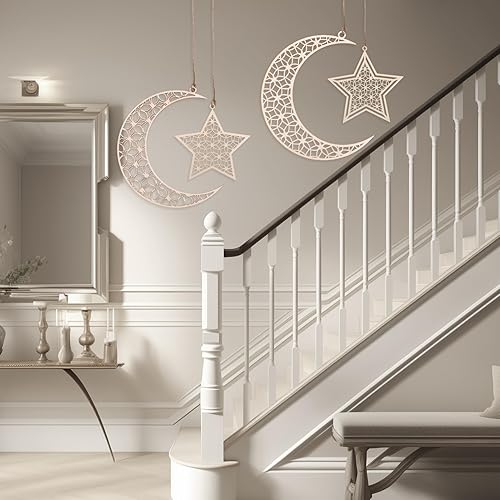 Lot de 6 pendentifs décoratifs en bois Ramadan Aïd Mubarak pour la maison, la mosquée, la décoration de fête, 20 x 20 cm, jaune, pour portes, murs, fenêtres, décoration de fête islamique - Nail Gallerys