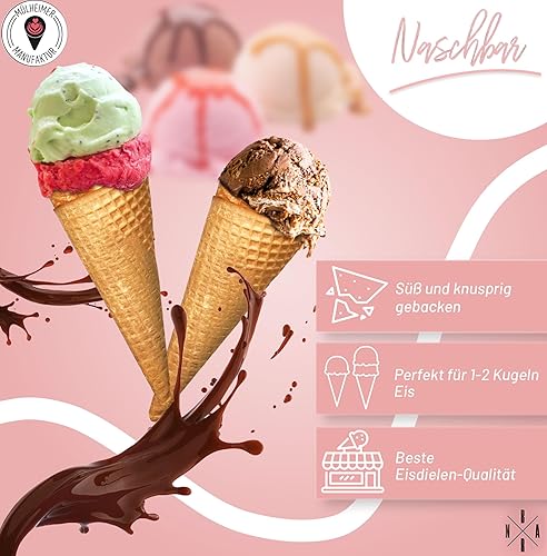 Cornets pour 1-2 cuillères de crème glacée | 130x50mm | 42 piéces | Gaufres croustillantes dans les glaciers de la meilleure qualité - Nail Gallerys