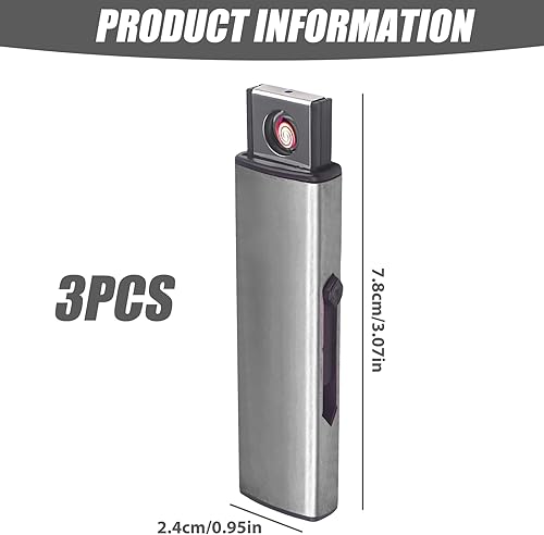 LEKEFETO Lot de 3 briquets tempête électroniques : coupe-vent avec port USB, allumage double face, sans flamme, rechargeable par USB, argenté - Nail Gallerys