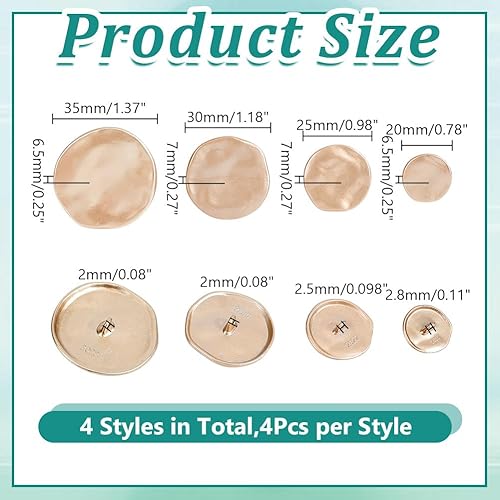 HOBBIESAY 16 bouton Rond Plat 4 styles Boutons à Tige en Métal Bouton de Couture en Alliage Boutons Argentés pour Manteau Chemise Pantalon Veste Couture Artisanat Trou:2-2.8 Mm - Nail Gallerys