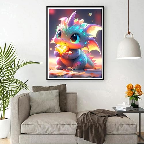 DPHERO 5D Bricolage Bébé Dragon Diamond Painting, DIY Broderie Dessin Animé Diamant Painting Kit Complet,Lumineux Peinture Diamant Artisanat Point de Croix Painting pour Adultes Débutants 30x40 cm - Nail Gallerys