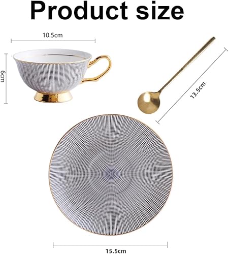 HUAMu Ensemble Tasse Soucoupe Porcelaine Anglaise à la Cendre d'os, Bone Chine Service à Thé Café,avec Cuillère,Noir- 1 Set 200ml - Nail Gallerys