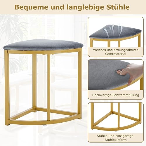 Sweiko Ensembles de Tables de Salle à Manger (1 Table + 4 chaises) Ensembles de Tables de Cuisine en Acier, Tables de Salle à Manger Modernes avec Espace de Rangement(White+Gold) - Nail Gallerys