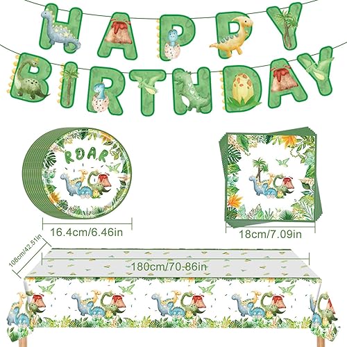 YHUIKXIN Decoration Anniversaire Dinosaure, Kit Dinosaure Vaisselle Anniversaire, Assiettes Papier, Serviettes, Banderoles, Nappes (20 Invités) - Nail Gallerys