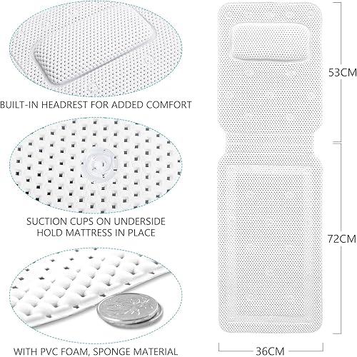 Tapis de Bain pour Tout le Corps Avec Coussin 3D Air Mesh, Matelas Matelassé Spa Avec Ventouses Antidérapantes, Accessoire Soutenant la Nuque, le Dos et les Jambes - Gris - Nail Gallerys