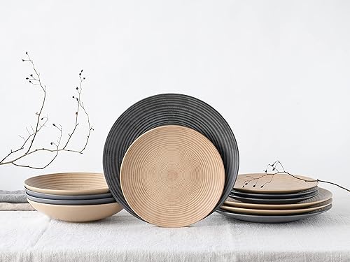 CreaTable, 13139, Serie Catania Mix, Geschirrset, Teller Set 12 teilig, Anthrazit & Sand - Nail Gallerys