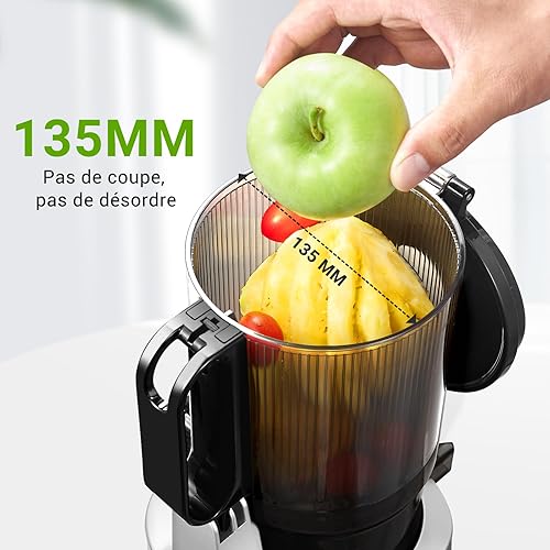 AMZCHEF Extracteur de jus automatique Vos mains libres, Ouverture de 135 mm et capacité de 1,8 L Extracteur de jus de fruits et légumes entiers, Extracteur jus lent de 250W avec triple filtre - Argent - Nail Gallerys