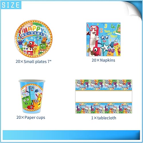 Digital Blocks Set de vaisselle pour enfants, Cartoon Blocks Party, comprenant tasses, serviettes, assiettes, nappe, convient pour les anniversaires d'enfants - Nail Gallerys