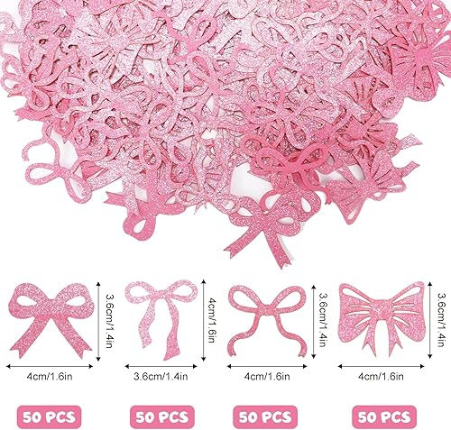 BOXOB 200pcs Confettis Nœuds Roses, 4 Styles Ruban Pailleté Décoration Table en Papier pour Enterrement de Vie de Jeune Fille Baby Shower Anniversaire Gâteau Fiançailles Accessoires Photo - Nail Gallerys