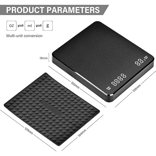MINSHUXI Balance à Café Numérique avec Minuteur Balance de Cuisine Numérique avec Coussin Isolant Imperméable Balance de Cuisine électronique Rechargeable par USB Poids Maximum 3 kg - Nail Gallerys