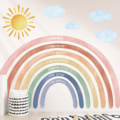DECOWALL FH4-2432 Stickers muraux aquarelles arc-en-ciel et citations très grand format pour chambre d'enfant décoration de chambre de bébé style bohème à décoller et à coller - Nail Gallerys
