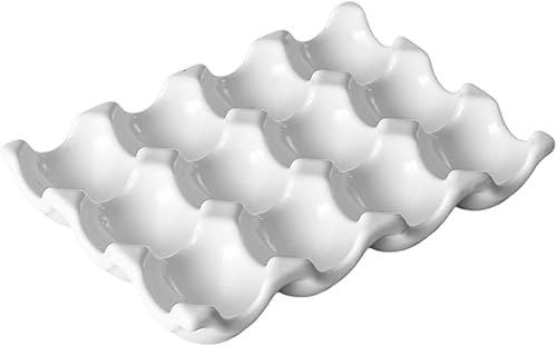 Porte-œufs en céramique, 12 tasses Boîte de rangement du plateau d'oeuf en porcelaine, plateau de rangement décoratif facile à nettoyer pour réfrigérateur cuisine comptoir - Nail Gallerys