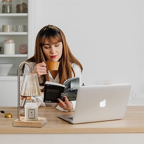 Candle Warmer Lamps - Dimmable Candle Lamp with Wood Base, Top Down Candle Warmer on Table, Electronic Candle Melting Lamps for Scented Jar Candle with 2 Bulbs (Golden Glass) - Nail Gallerys