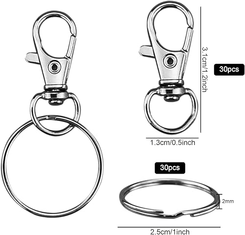 Lot de 30 anneaux porte-clés pivotants pour bricolage et travaux manuels (30 porte-clés + 30 pièces) - Nail Gallerys