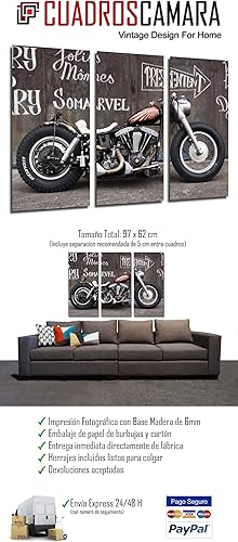 Tableau Moderne Photographique, Impression sur bois, Moto custom Vintage, moto antique, 97 x 62 cm, ref. 26471 - Nail Gallerys