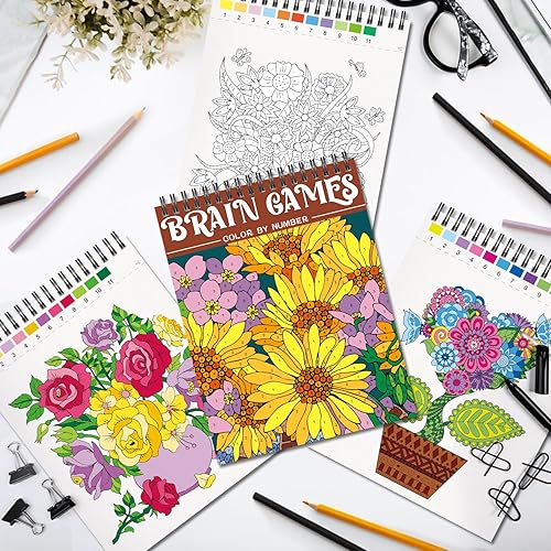 Kalysky Lot de 3 Livre de coloriage par numéro pour adultes, 3 Thèmes-animaux, paysage, fleurs, livres de coloriage pour adultes, Dessins numérotés anti-stress - Nail Gallerys