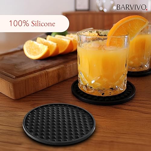 BARVIVO Noir Dessous de Verres Ensemble de 8 avec Support - Protection de Table pour Tous Types de Tables, Granit, Verre, marbre, Pierre – Souple et Parfait pour n'importe Quelle Taille de Verres. - Nail Gallerys