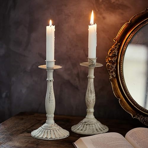 Sziqiqi Bougeoirs Coniques en Métal Vintage pour Table Décorative, Support de Chandelier Minable en Fer Forgé pour Bougies Coniques, Bougeoir Antique en Ivoire pour Décor de Fête de Mariage, Ivoire - Nail Gallerys