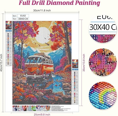 Jawecci Bus Diamond Painting pour Adulte Débutant, Complet Peinture Diamant Broderie Canevas 5D Diamant Point De Croix, Diamond Art Arbres Cristal Diamond Peinture Home Decor 30x40cm - Nail Gallerys