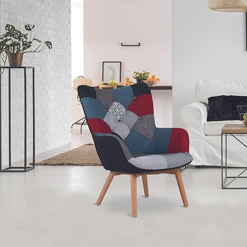 THE HOME DECO FACTORY HD3610 Fauteuil A Patchwork Helsinki Multicolore Mobilier, Assise, Confort Pour Salon Salle à Manger en Bois Tissu Scandinave, Polyester, Orange, 66 x 99,5 x 72 cm - Nail Gallerys