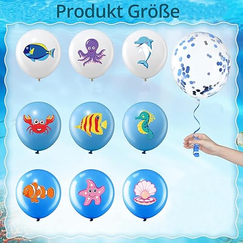 DazzJoy Lot de 20 ballons décoratifs animaux marins - Poisson, pieuvre, dauphin, crabe, hippocampe, poisson clown, étoile de mer, coquillages, ballons pour anniversaire, animaux marins, hélium - Nail Gallerys
