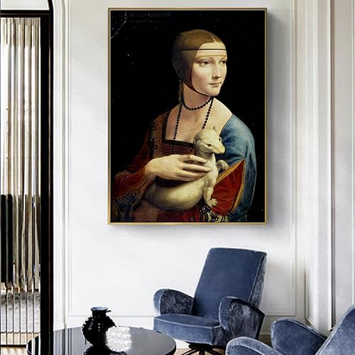 La Dame à l'Hermine Reproductions de Peintures sur Toile sur Le Mur de Léonard de Vinci Célèbre Toile Décoration Murale 80x120cm Sans Cadre - Nail Gallerys
