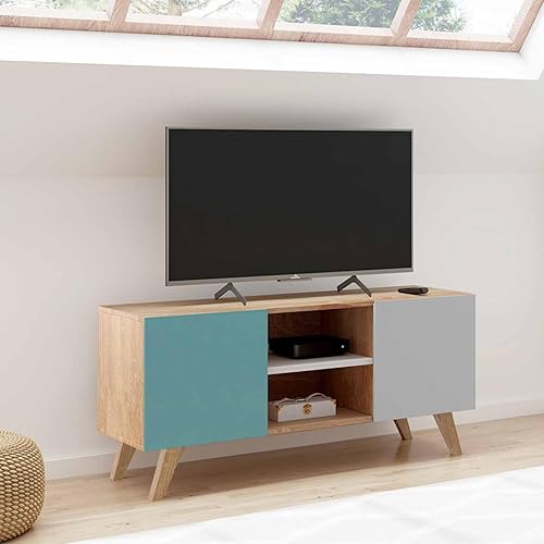 IDMarket - Meuble TV 113 cm scandinave Alice Bleu, Gris et Blanc - Nail Gallerys