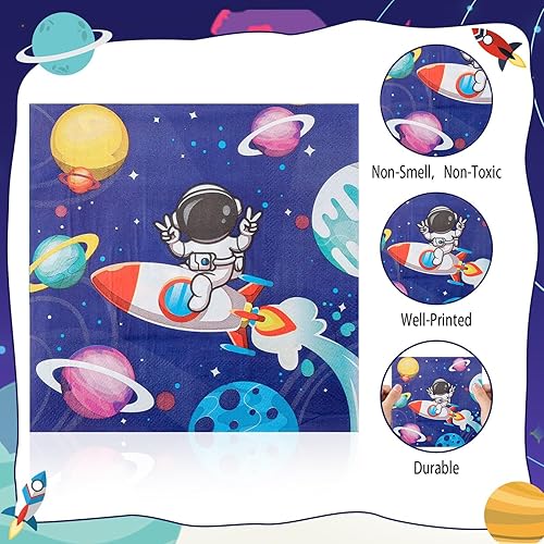 Calkkrer 20 Serviettes Bleu Foncé Espace, Thème Astronaute Vaisselle de Fête, Décoration Petits Planètes, Idéal pour Anniversaire Enfant, Motifs Galaxie et Fusée - Nail Gallerys