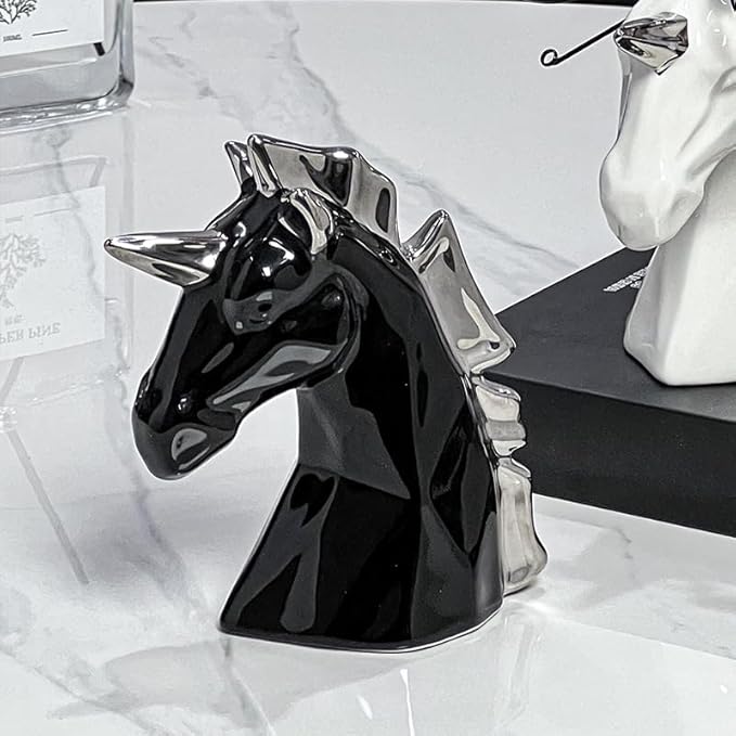 Hosoncovy Sculpture licorne en céramique - Statue de licorne - Décoration d'intérieur pour salon, bureau, étagère (noir) - Nail Gallerys