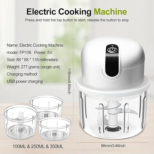 SPORWAY Coupe-oignons électrique : hachoir à oignons, presse-ail, rechargeable par USB, pour viande, oignons, ail (100 ml et 250 ml et 350 ml) - Nail Gallerys