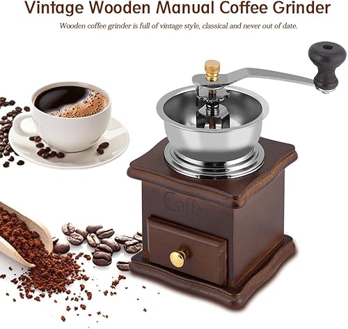 Moulin à Grains de Café Manuel Vintage, Machine de Moulin à épices Grains Manivelle en Bois Classique, Moulin à Herbes Poivre de Grossièreté Réglable en Céramique, Bureau, - Nail Gallerys