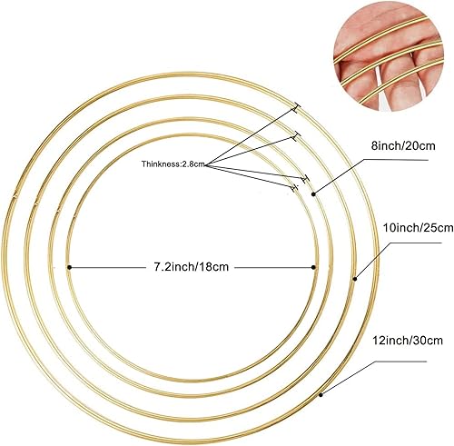 8 Pièces Couronnes Florales en Métal, 4 Tailles 18 cm 20 cm 25 cm 30 cm Anneaux en métal doré pour Bricolage Cercles Floraux Artisanat, pour Faire Un décor de Couronne de Mariage et Artisanat Mural - Nail Gallerys