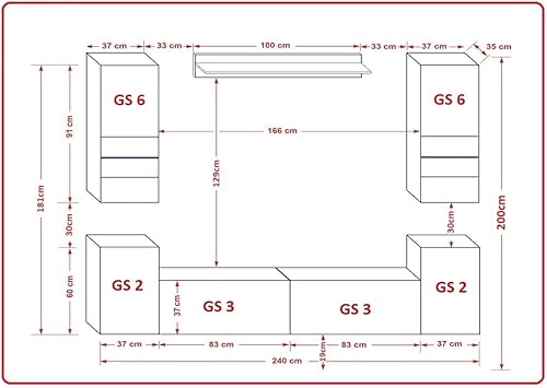 Furnitech Ensemble Meuble TV Mural Suspendu Salon – Meuble Salon Design Moderne avec colonnes, vitrines et rangements – Mobilier sans éclairage LED (Future 68/HG/W/2 1B) - Nail Gallerys