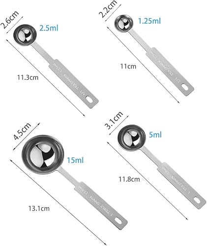 Cuillère Doseuse 4 Pièces - Cuillere en Acier Inoxydable pour Pâtisserie,Cuisine,Mesurer (4 Pcs) - Nail Gallerys