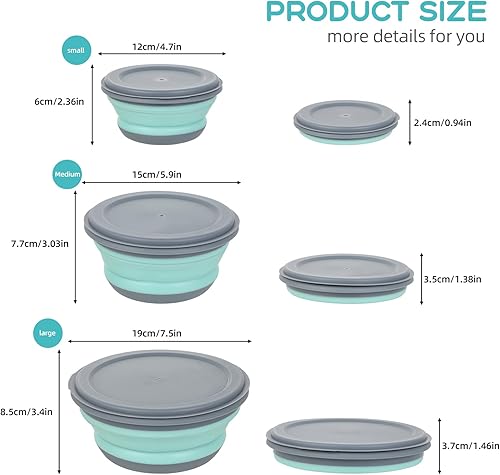 Flearitzo Bols Pliables Lot de 3 Bols Portable Pliable Bol Saladier Pliable avec couvercle idéal pour le camping,la randonnée,la cuisine,l'école et les activités de plein air(Vert) - Nail Gallerys