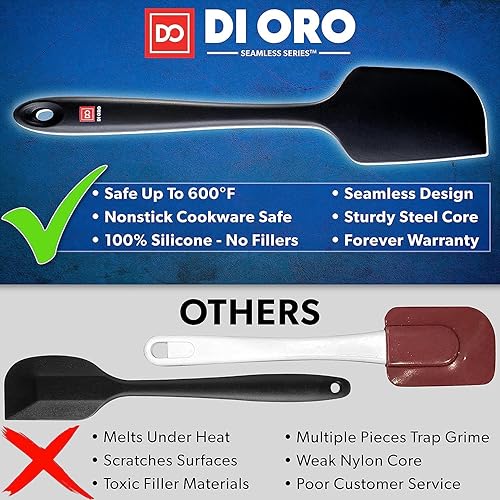 DI ORO® - Lot de spatules en silicone - Cuillère et spatules maryses silicones résistantes à 315 ºC - Design sans coutures - Silicone professionnel antiadhésif avec âme en acier inoxydable - Nail Gallerys
