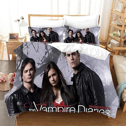 Parure de lit 2 pièces avec housse de couette 135 x 200 cm et taie d'oreiller Motif Horror TV Vampire pour enfants et adultes (A2, 220 x 240 cm + 80 x 80 cm) - Nail Gallerys